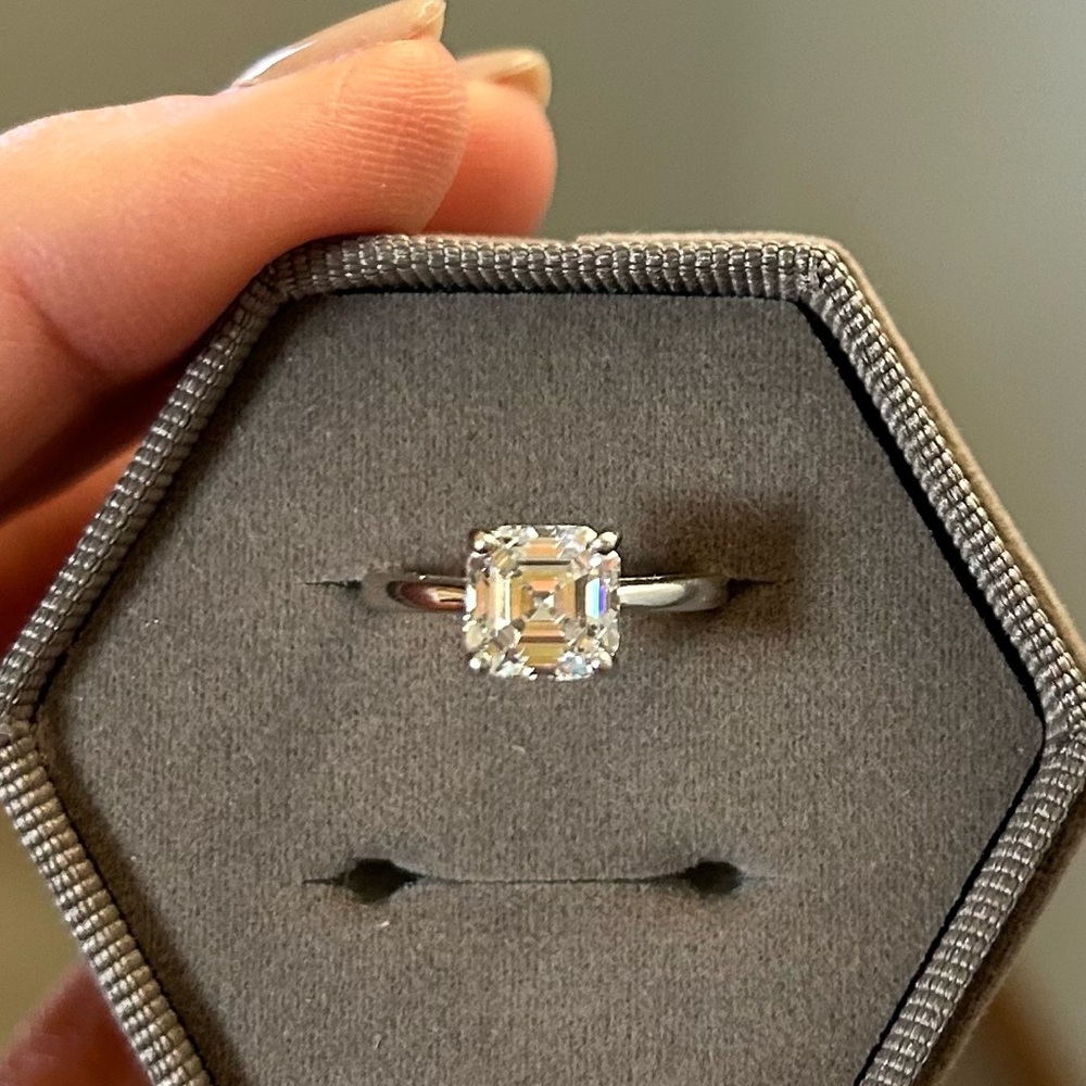 2 Carat CZ Asscher cut solitaire in cathedral setting
